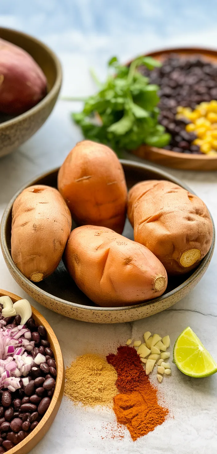 Ingredients photo for Black Bean Stuffed Sweet Potatoes (Vegan) Recipe