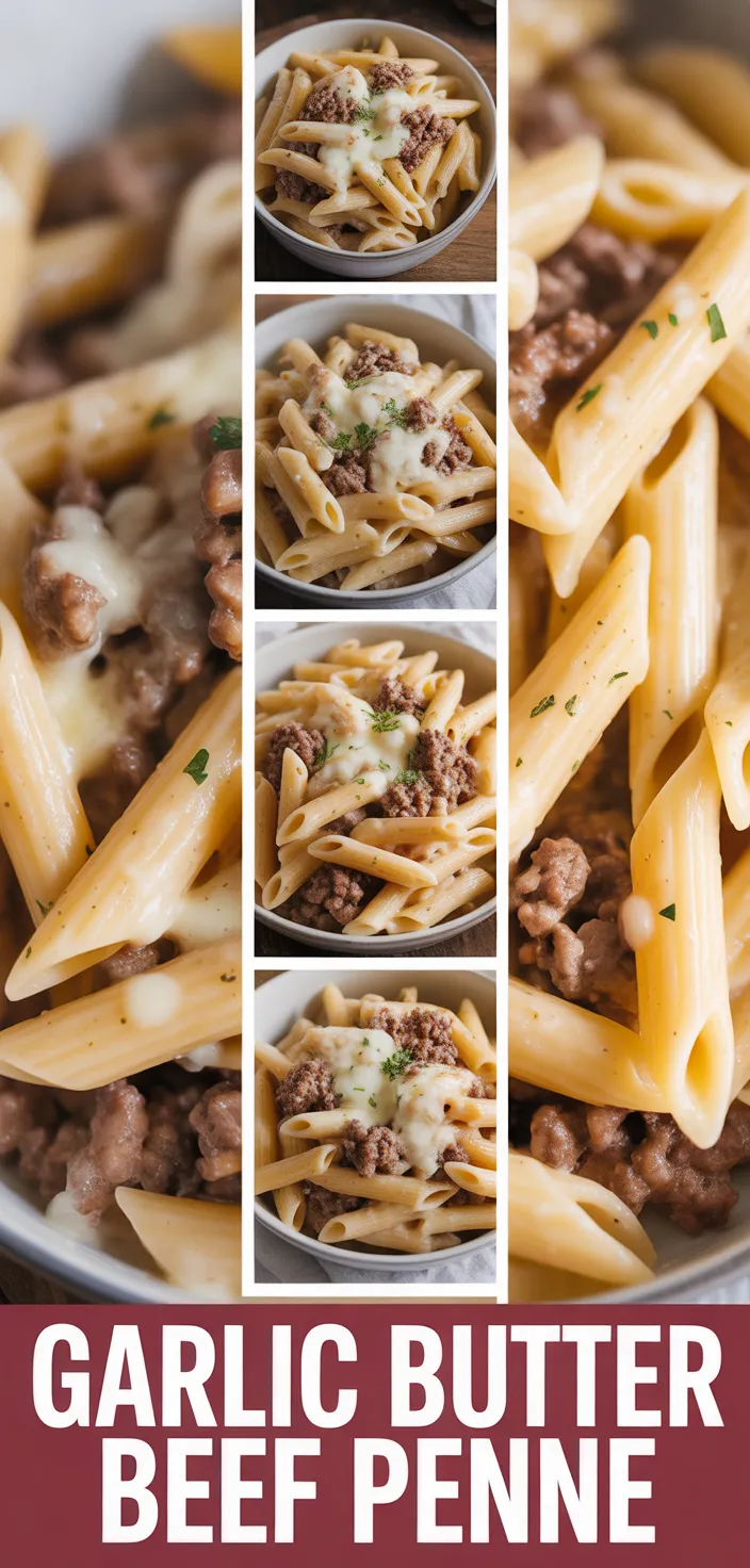 A photo of Cheesy Penne With Garlic Butter Ground Beef Recipe