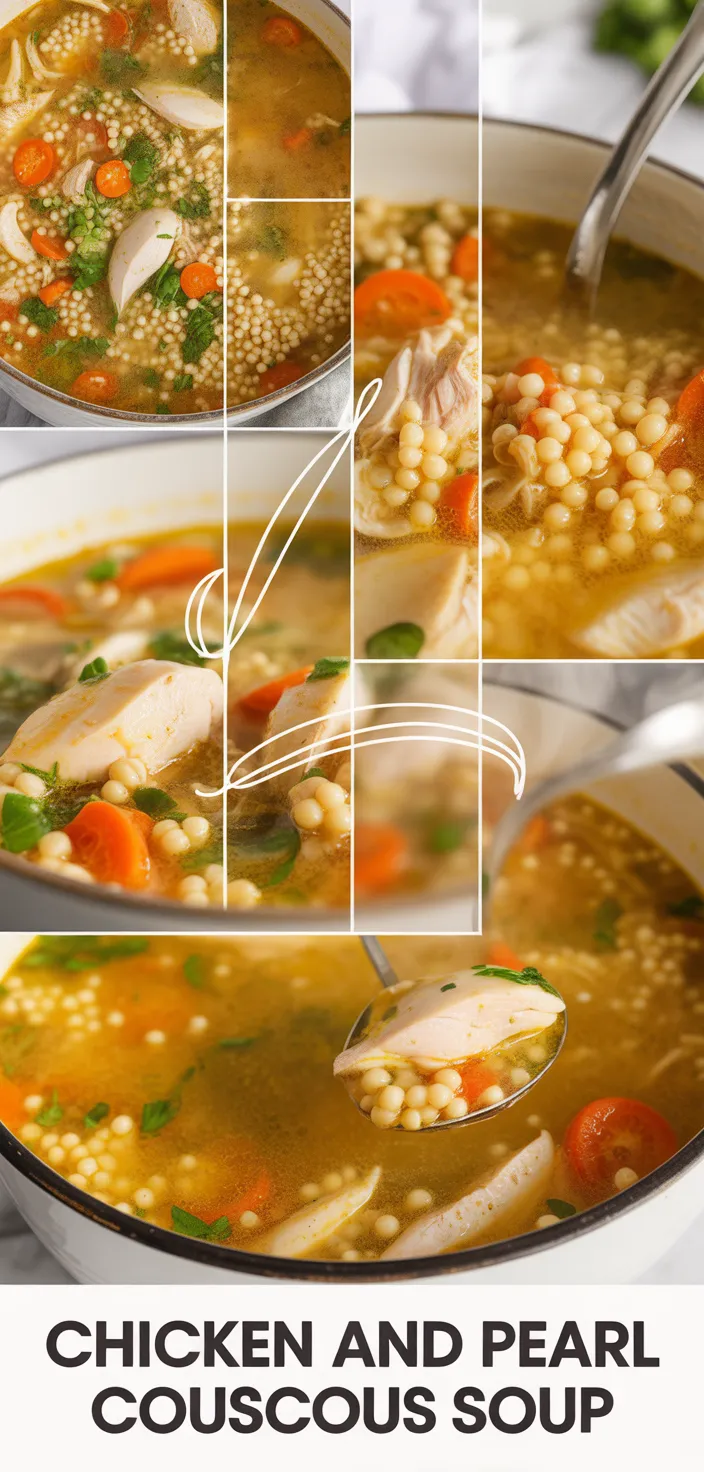 A photo of Chicken And Pearl Couscous Soup Recipe