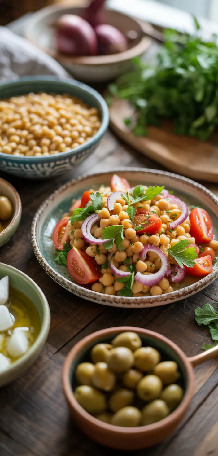 Ingredients photo for Giada De Laurentiis’ Fregola Salad With Olive Relish & Chickpeas Recipe