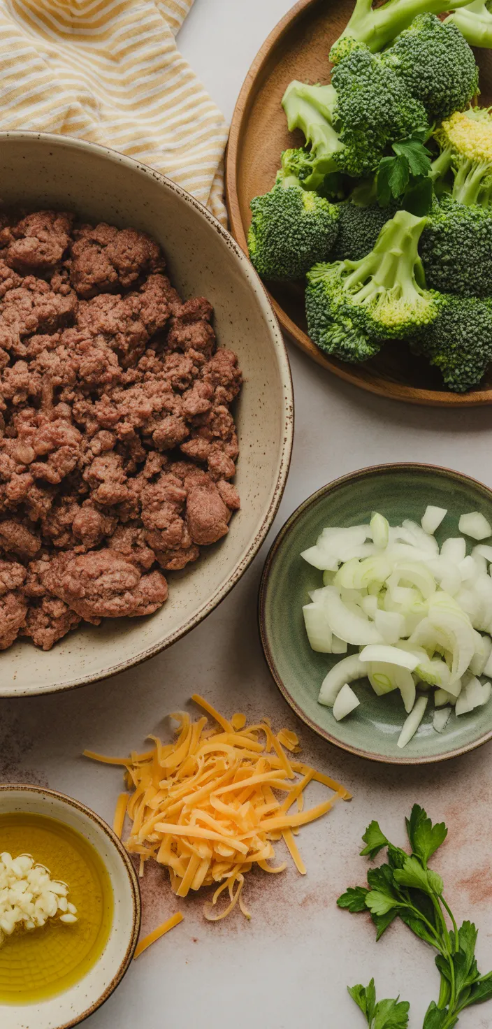 Ingredients photo for Keto Hamburger Broccoli Skillet Is A Quick, Tasty Meal. Recipe
