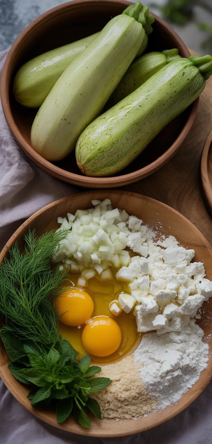 Ingredients photo for Kolokithokeftedes (Greek Zucchini Fritters) Recipe