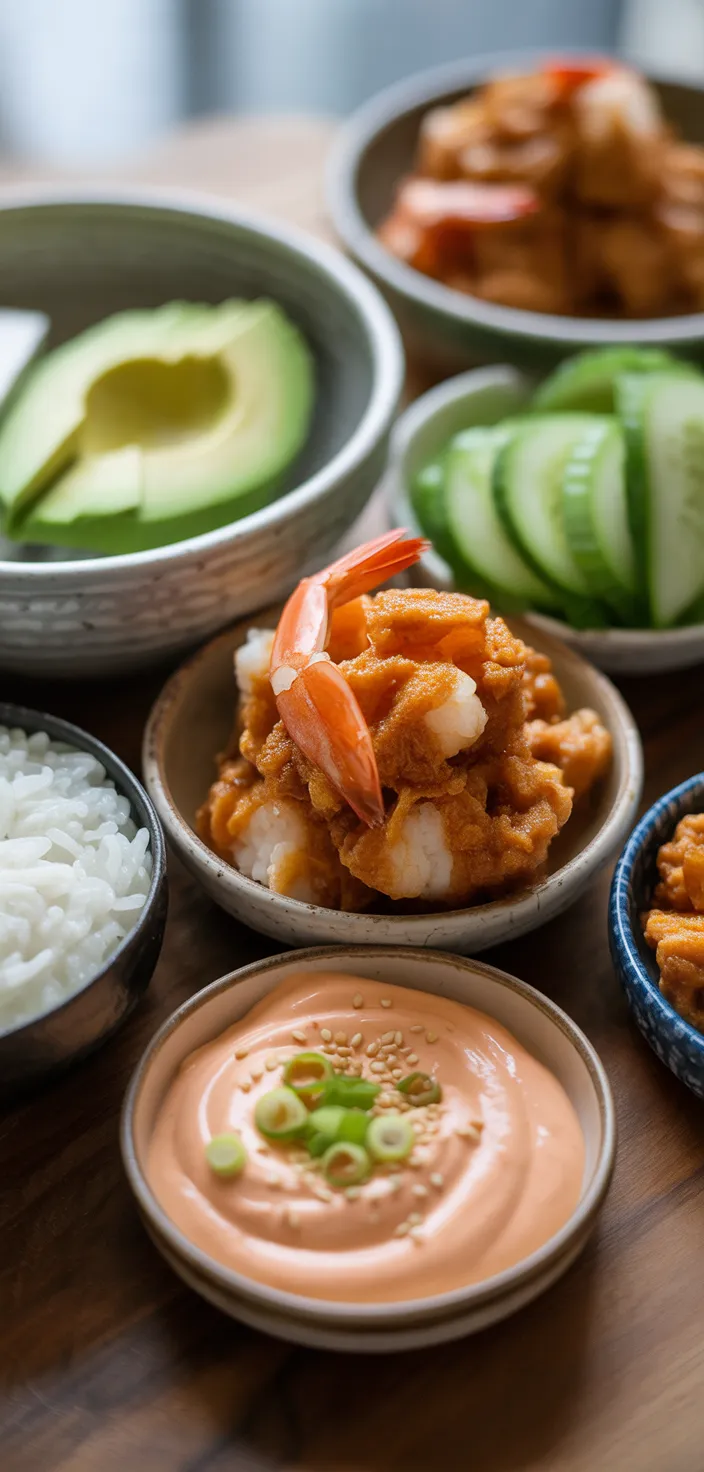 Ingredients photo for Spicy Shrimp Sushi Stacks – A Delectable Fusion Of Flavors Recipe