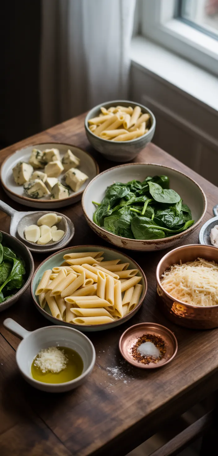 Ingredients photo for Spinach Artichoke Pasta Recipe