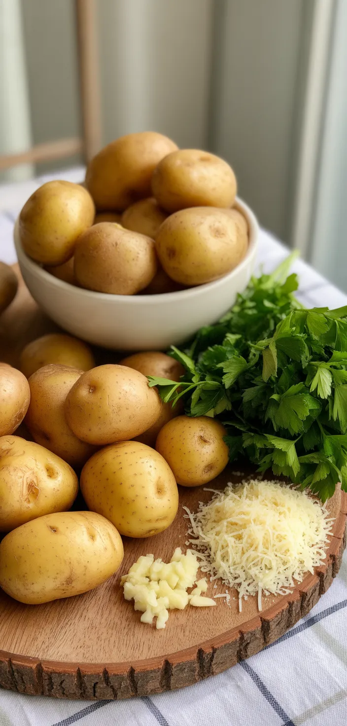 Ingredients photo for The Best Smashed Potatoes Recipe – Crispy, Buttery, & Cheesy!