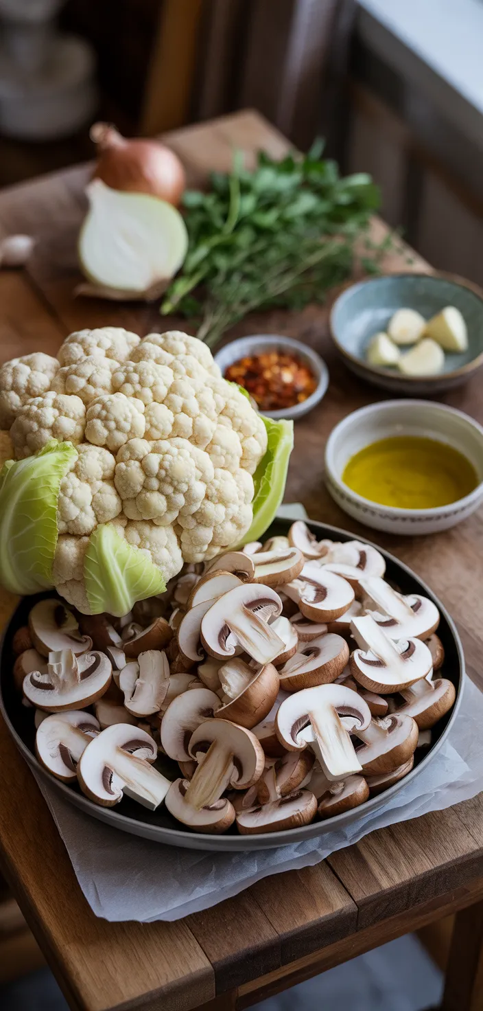 Ingredients photo for Garlic Cauliflower Mushroom Skillet: Quick & Delicious Dish Recipe