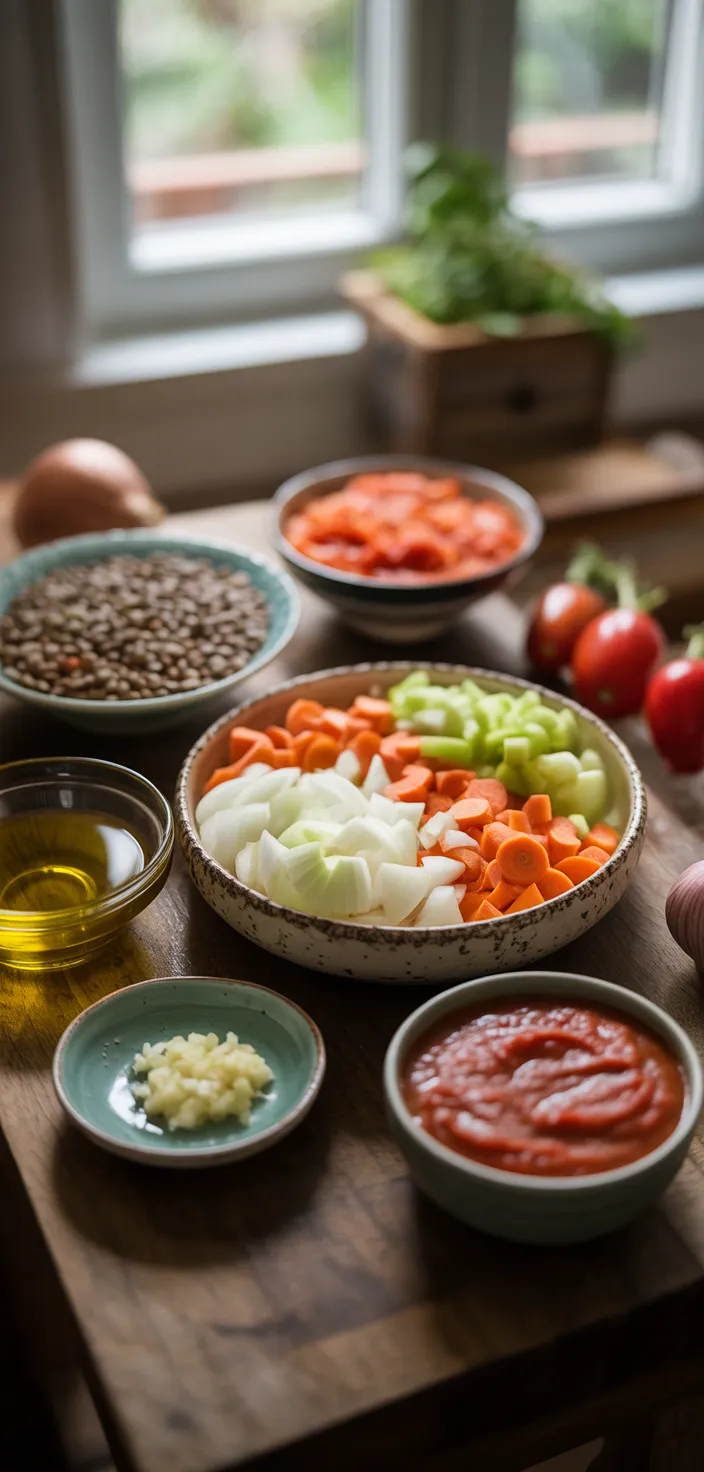 Ingredients photo for Lentil Bolognese Recipe (Vegan + Gluten Free)