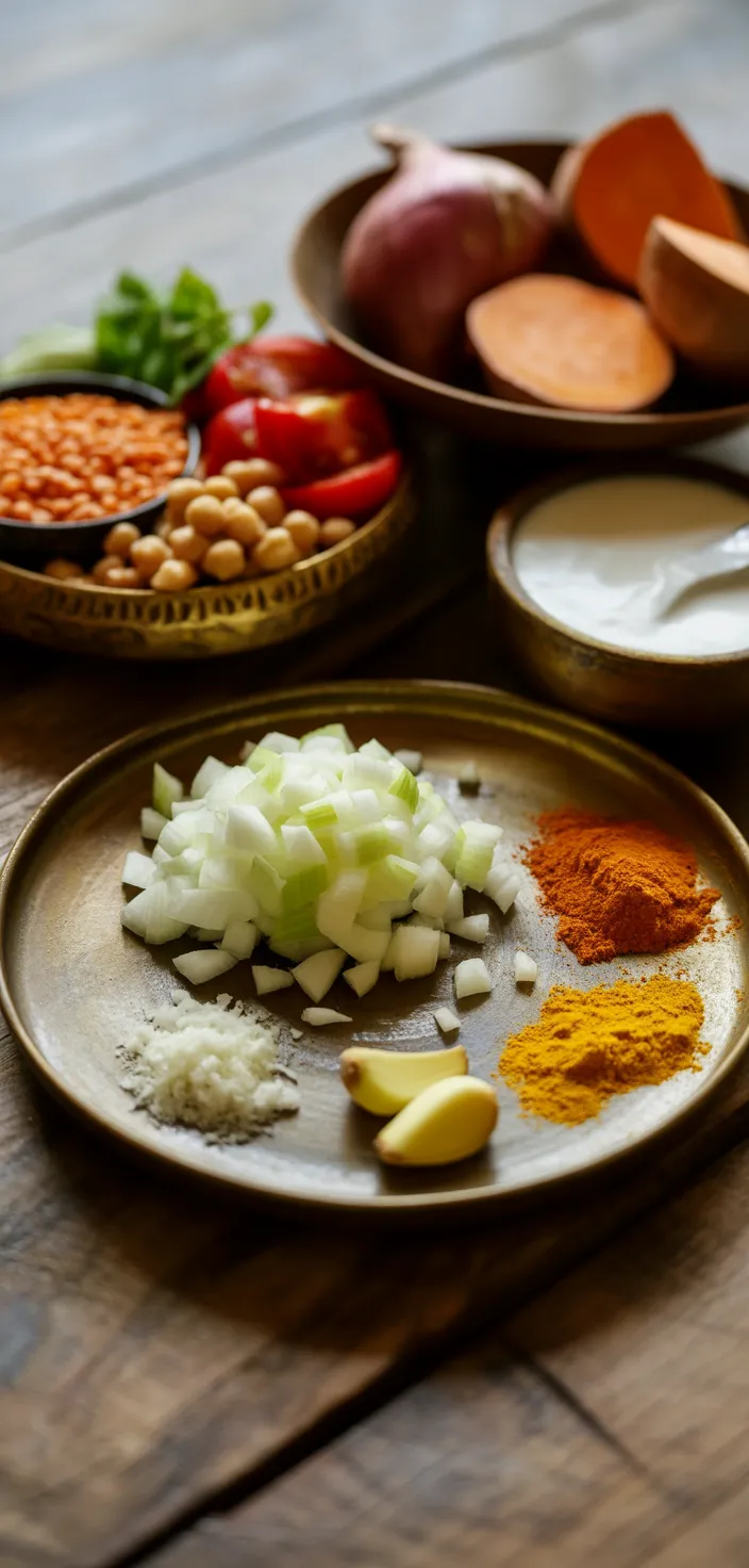 Ingredients photo for SWEET POTATO, CHICKPEA AND RED LENTIL SOUP Recipe