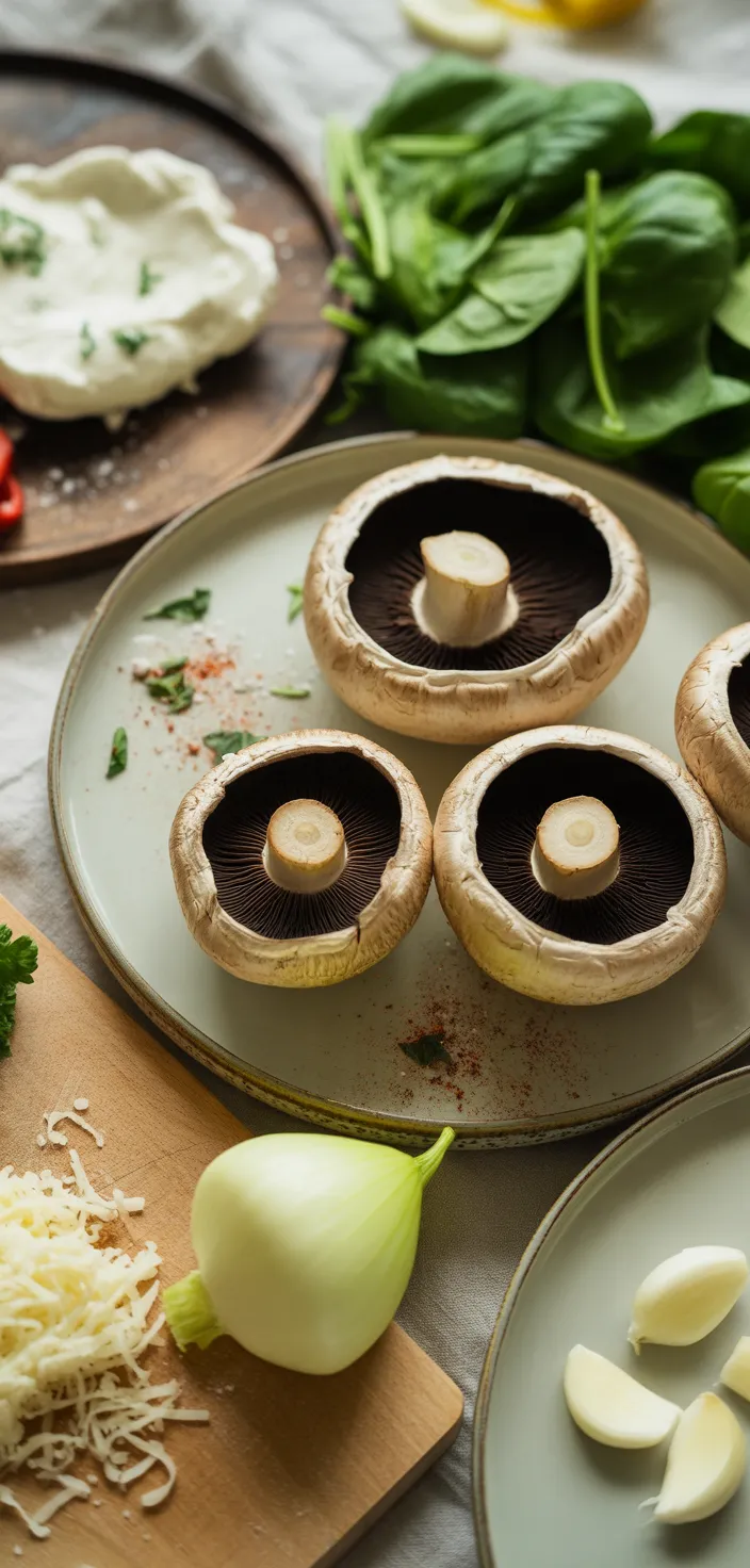 Ingredients photo for Spinach And Cheese Stuffed Portobello Mushroom Recipe