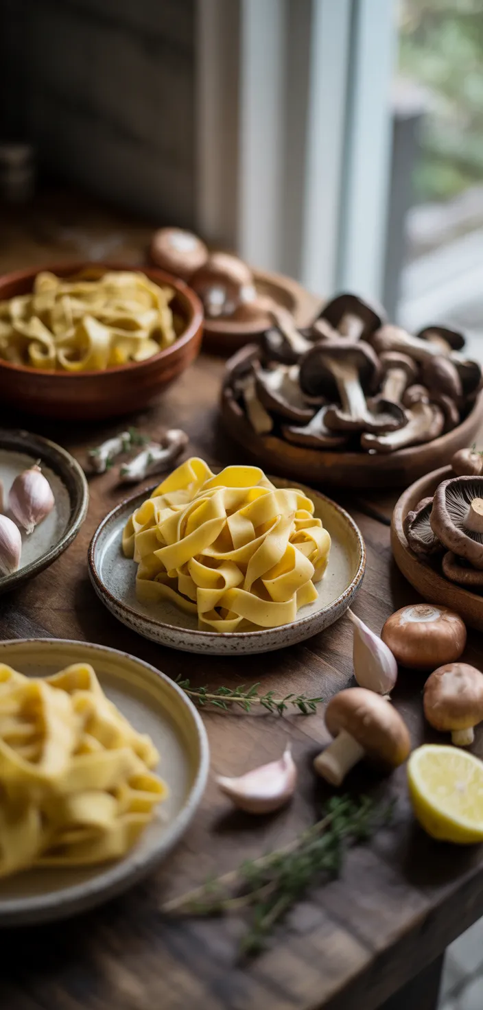 Ingredients photo for Caramelized Wild Mushroom Pappardelle Pasta Recipe
