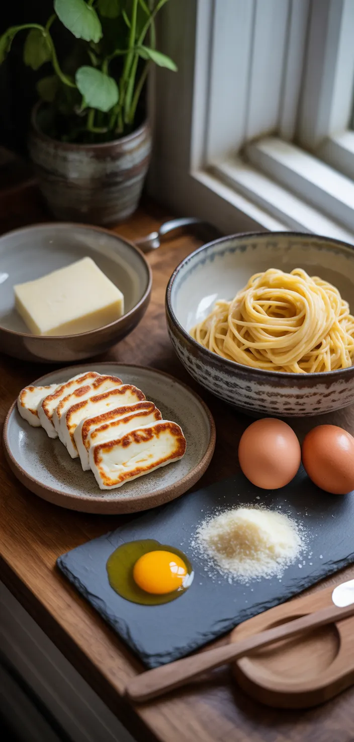 Ingredients photo for Halloumi Carbonara Recipe