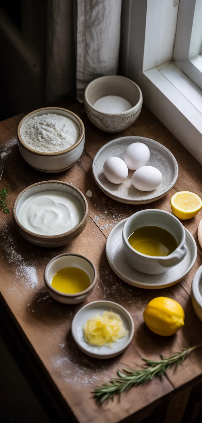 Ingredients photo for Lemon Olive Oil Cake • Stays Moist For Days! Recipe