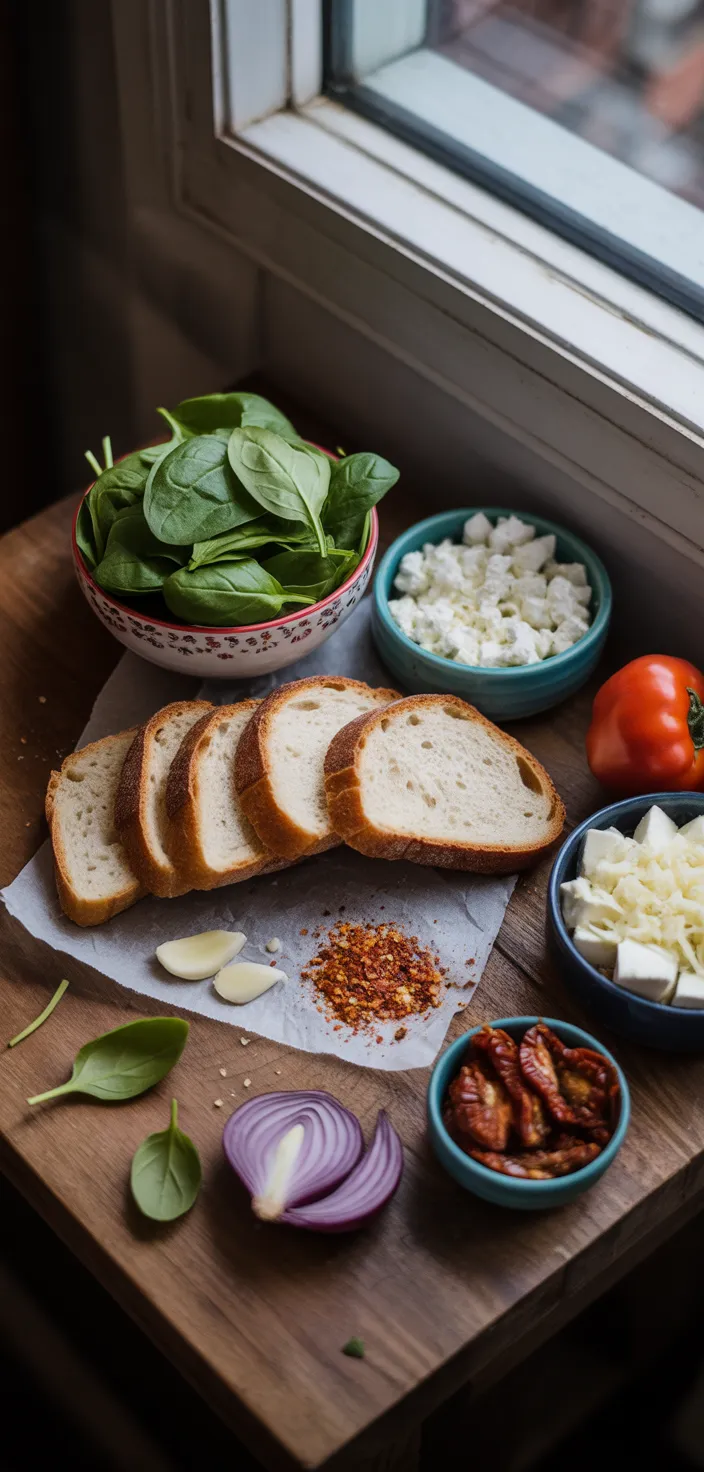 Ingredients photo for Mediterranean Spinach Grilled Cheese Recipe