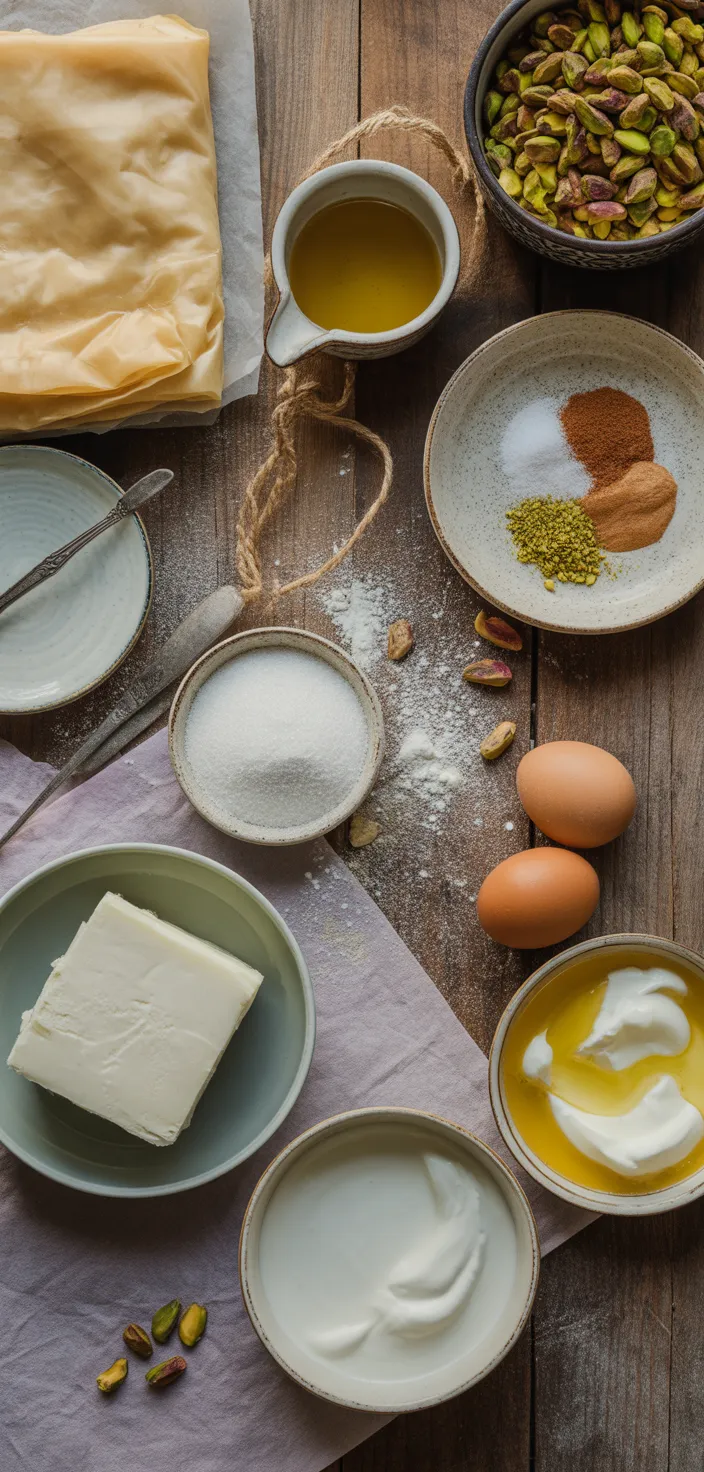 Ingredients photo for Honey Pistachio Baklava Cheesecake Recipe
