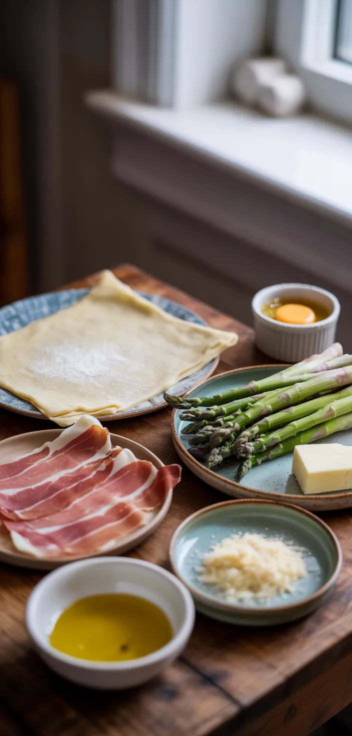 Ingredients photo for Prosciutto Asparagus Puff Pastry Bundles Recipe
