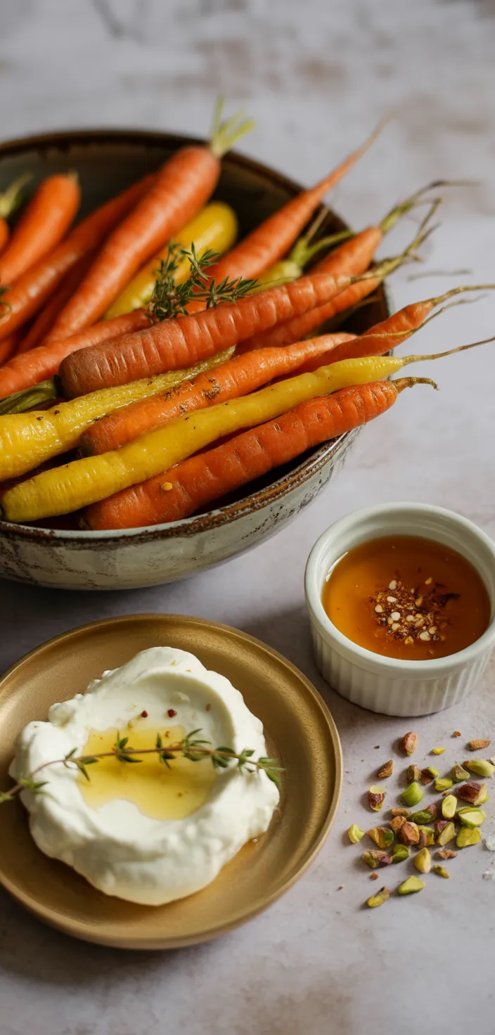 Ingredients photo for Roasted Carrots With Whipped Ricotta And Hot Honey Recipe