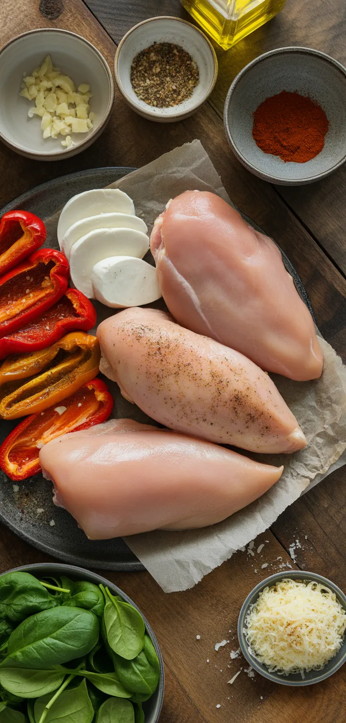Ingredients photo for Roasted Red Pepper & Mozzarella Stuffed Chicken Recipe