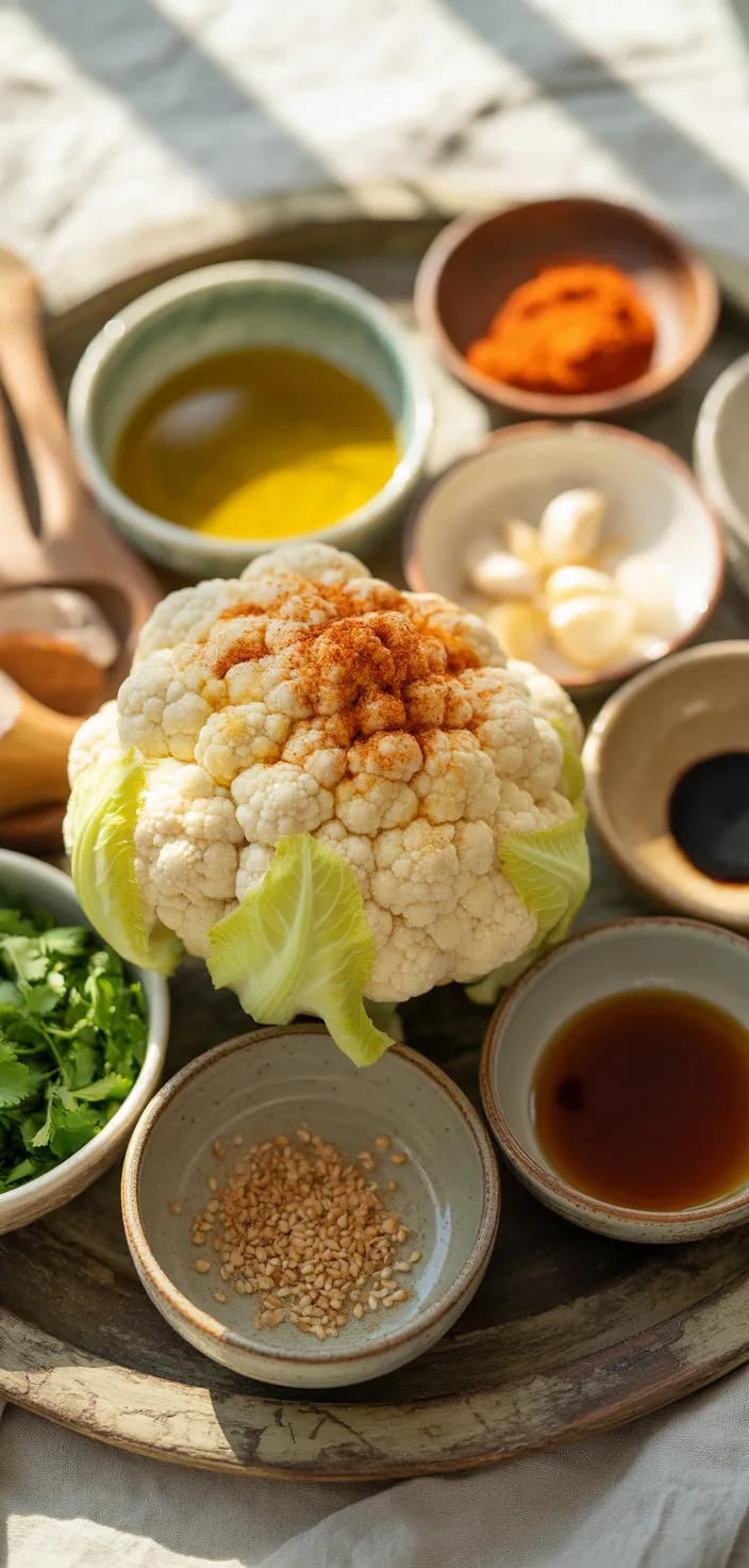 Ingredients photo for Whole Roasted Cauliflower With Spicy Sriracha Honey Glaze Recipe