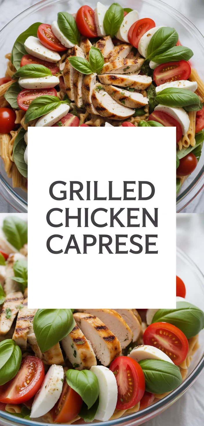 A photo of Layered Grilled Chicken Caprese Pasta Salad. Recipe