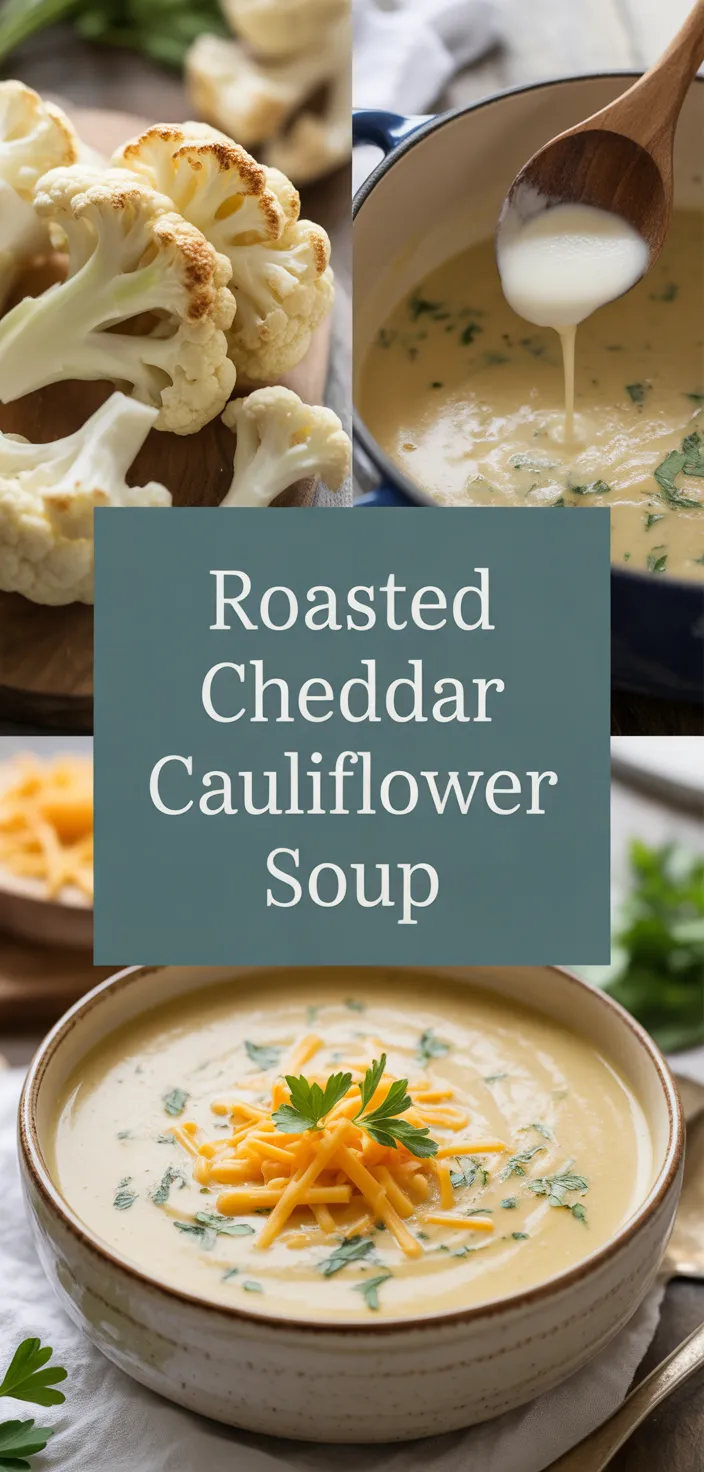 A photo of Roasted Garlic Cheddar Cauliflower Soup Recipe