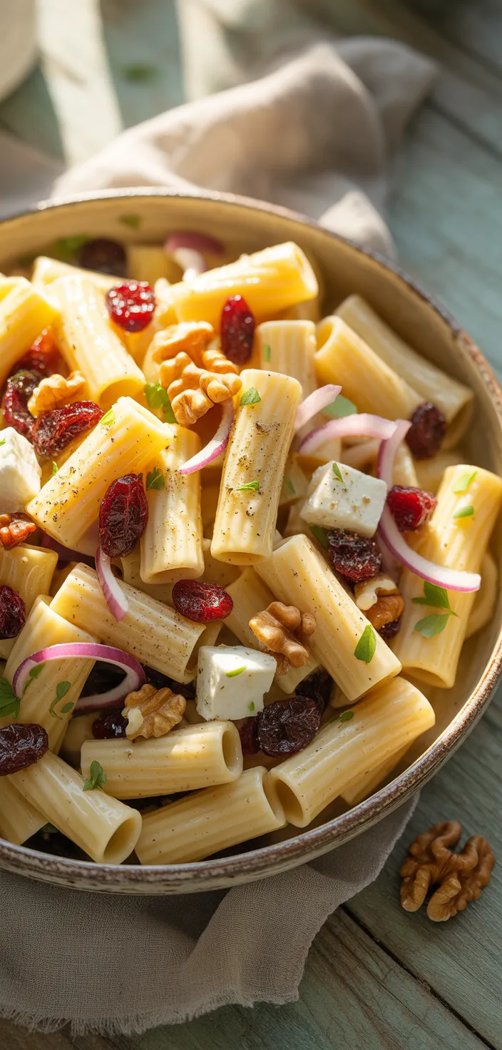 Ingredients photo for Feta & Cranberry Rigatoni Salad With Lemon Vinaigrette Recipe