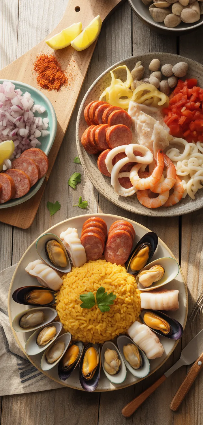 Ingredients photo for Authentic, Spicy Seafood Paella Recipe