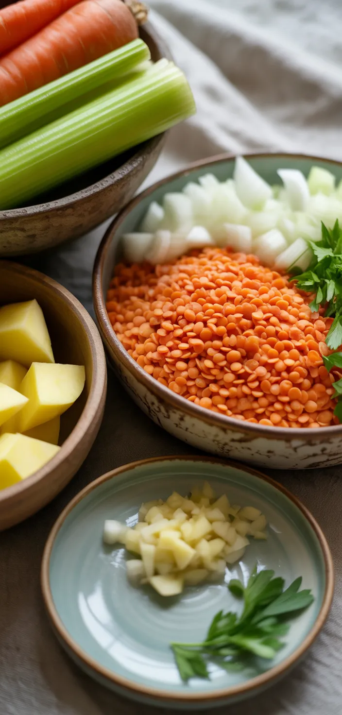 Ingredients photo for Red Lentil Soup Recipe With Vegetables
