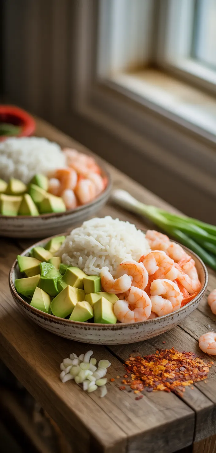 Ingredients photo for Spicy Shrimp And Avocado Rice Bowl: A Flavor Recipe