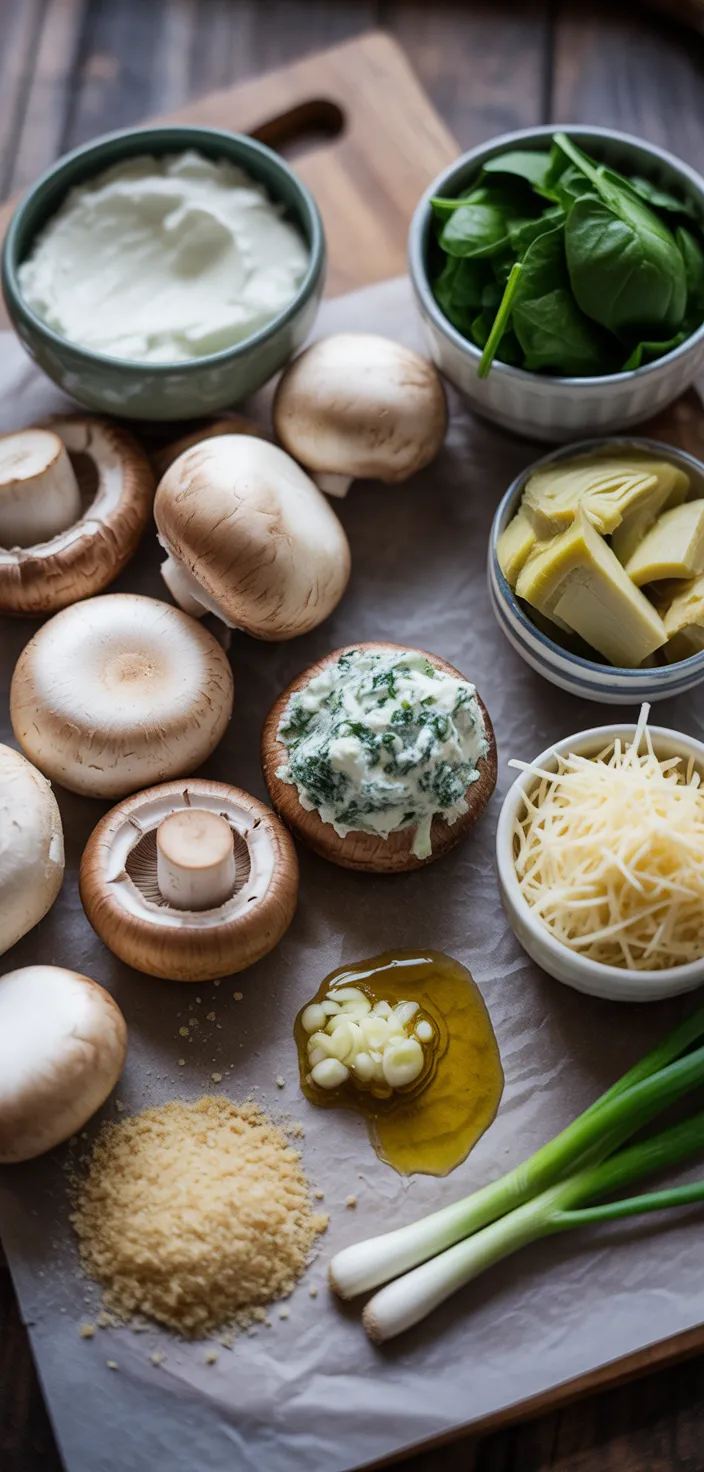 Ingredients photo for Artichoke Spinach Dip Stuffed Mushrooms Recipe