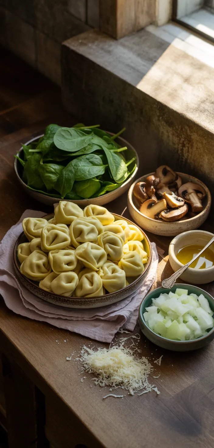 Ingredients photo for Creamy Spinach Mushroom Tortellini Recipe