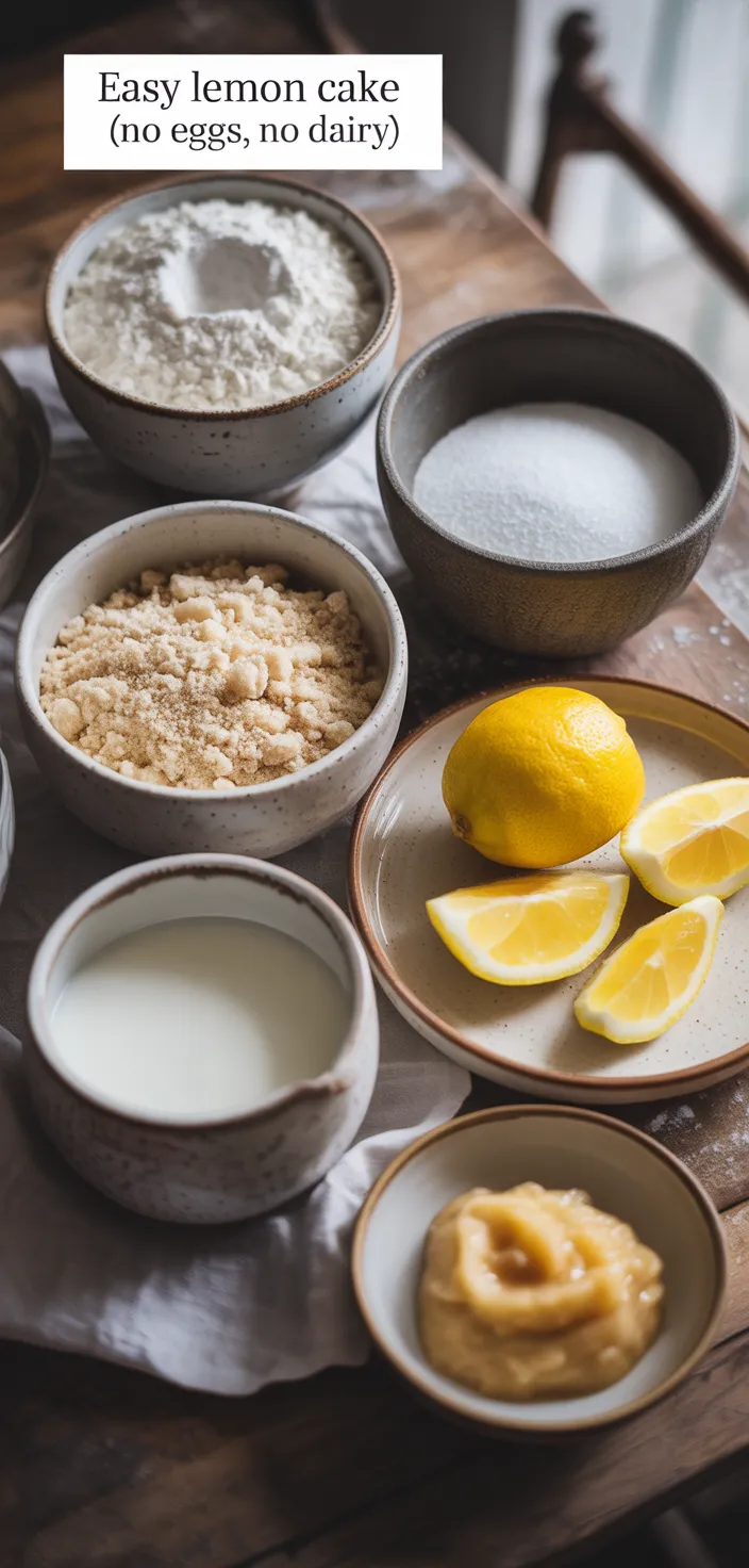 Ingredients photo for Easy Lemon Cake (no Eggs, No Dairy) Recipe