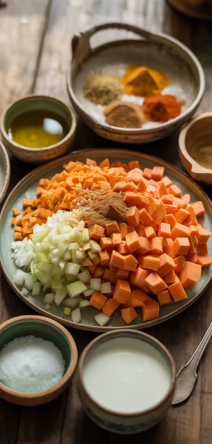 Ingredients photo for Easy Spiced Carrot And Sweet Potato Soup Recipe
