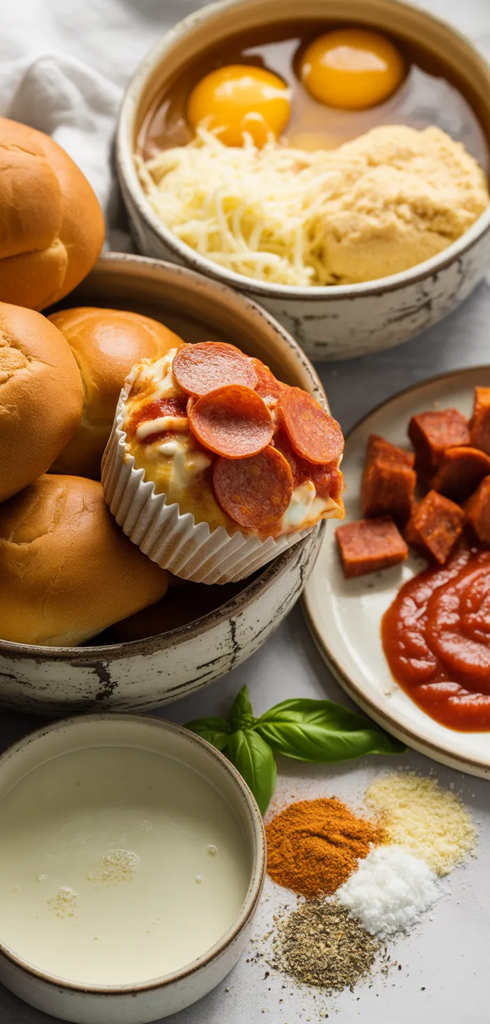 Ingredients photo for Pepperoni Pizza Muffins Recipe