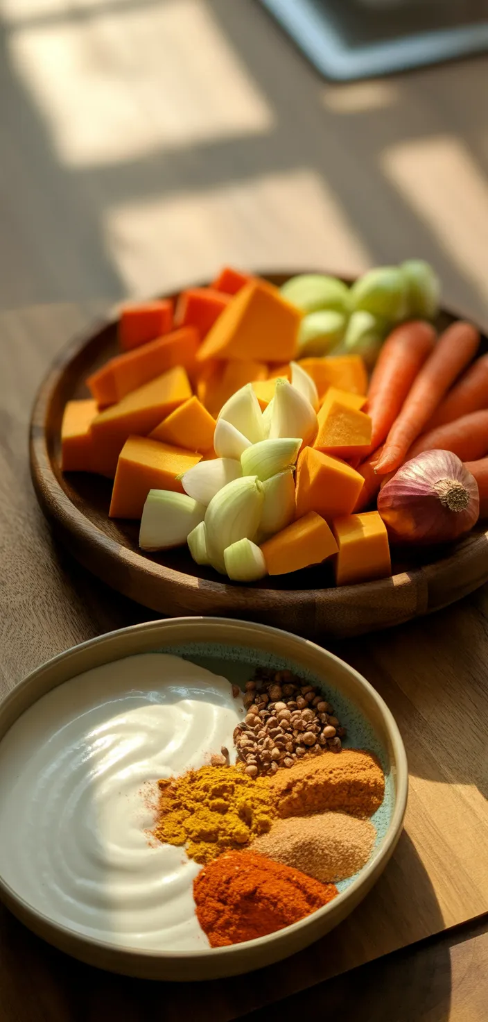 Ingredients photo for Roasted Butternut Squash, Sweet Potato And Carrot Soup Recipe
