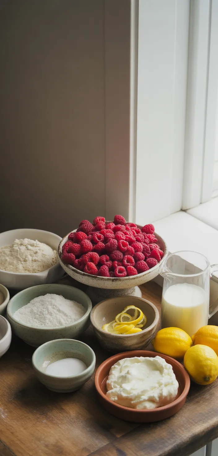 Ingredients photo for Raspberry Lemon Ricotta Muffins Recipe