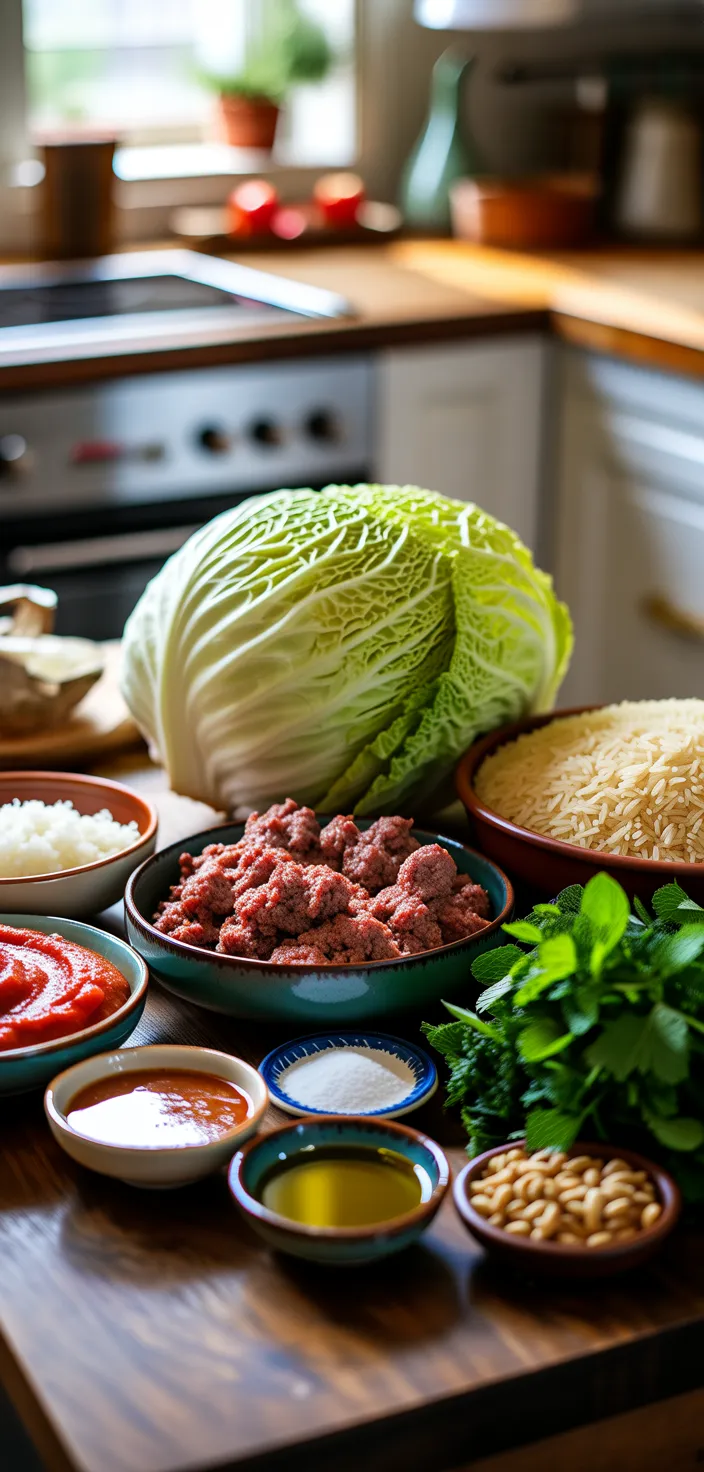 Ingredients photo for Malfouf Mahshi (Lebanese Stuffed Cabbage Rolls) By Zaatar And Zaytoun Recipe